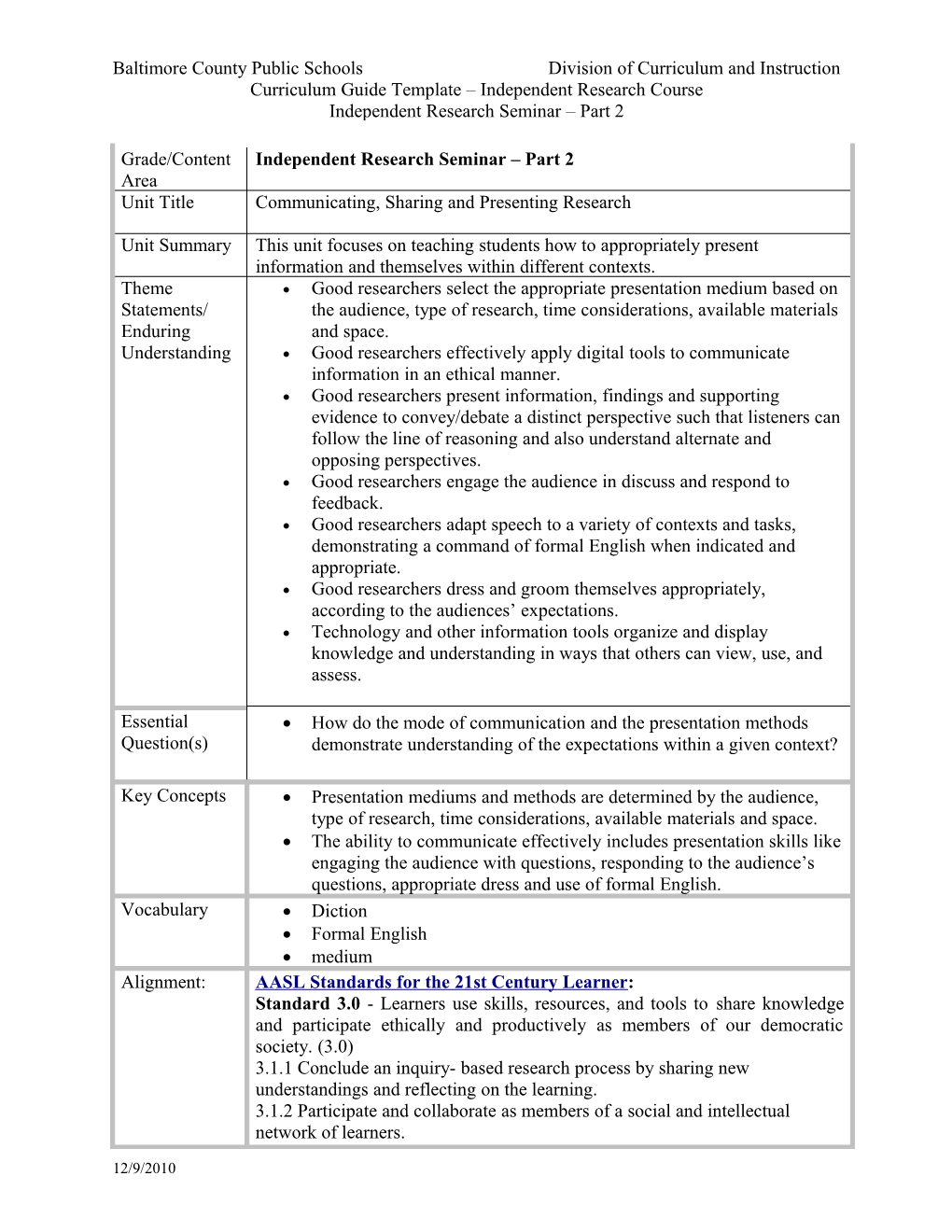 Baltimore County Public Schools Division of Curriculum and Instruction s1