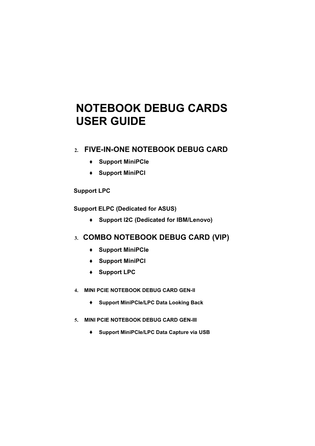 Notebook Debug Cards User Guide