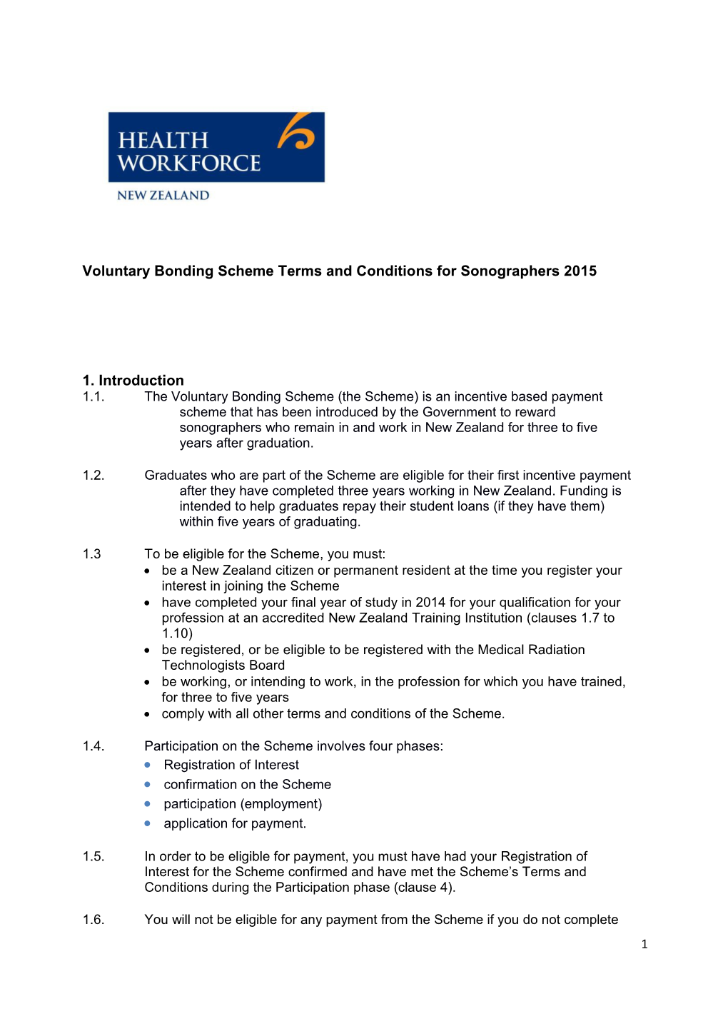 Voluntary Bonding Scheme Terms and Conditions for Sonographers 2015