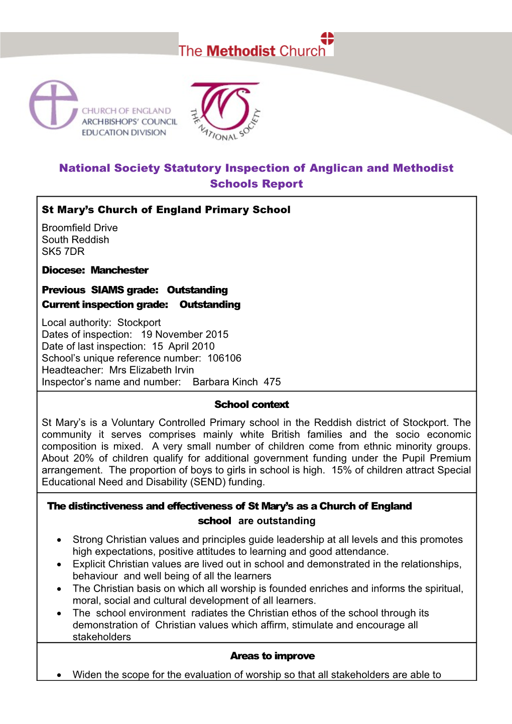 National Society Statutory Inspection of Anglican and Methodist Schools Report