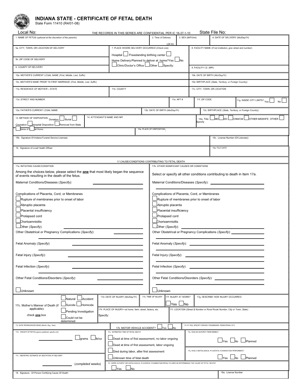 General Fetal Death Entry/Printing Rules