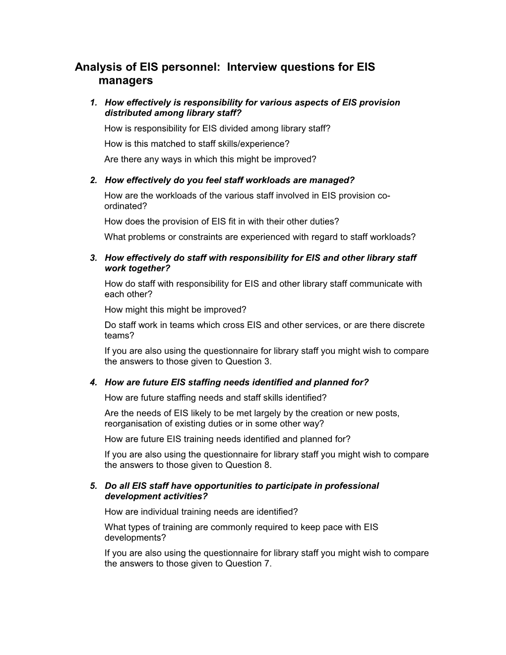 Analysis of EIS Personnel: Interview Questions for EIS Managers