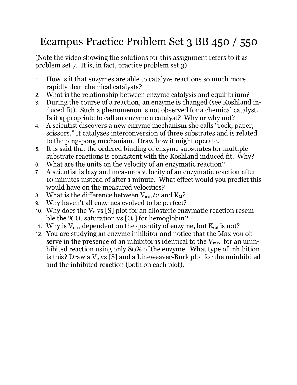 Ecampus Practice Problem Set 3 BB 450 / 550