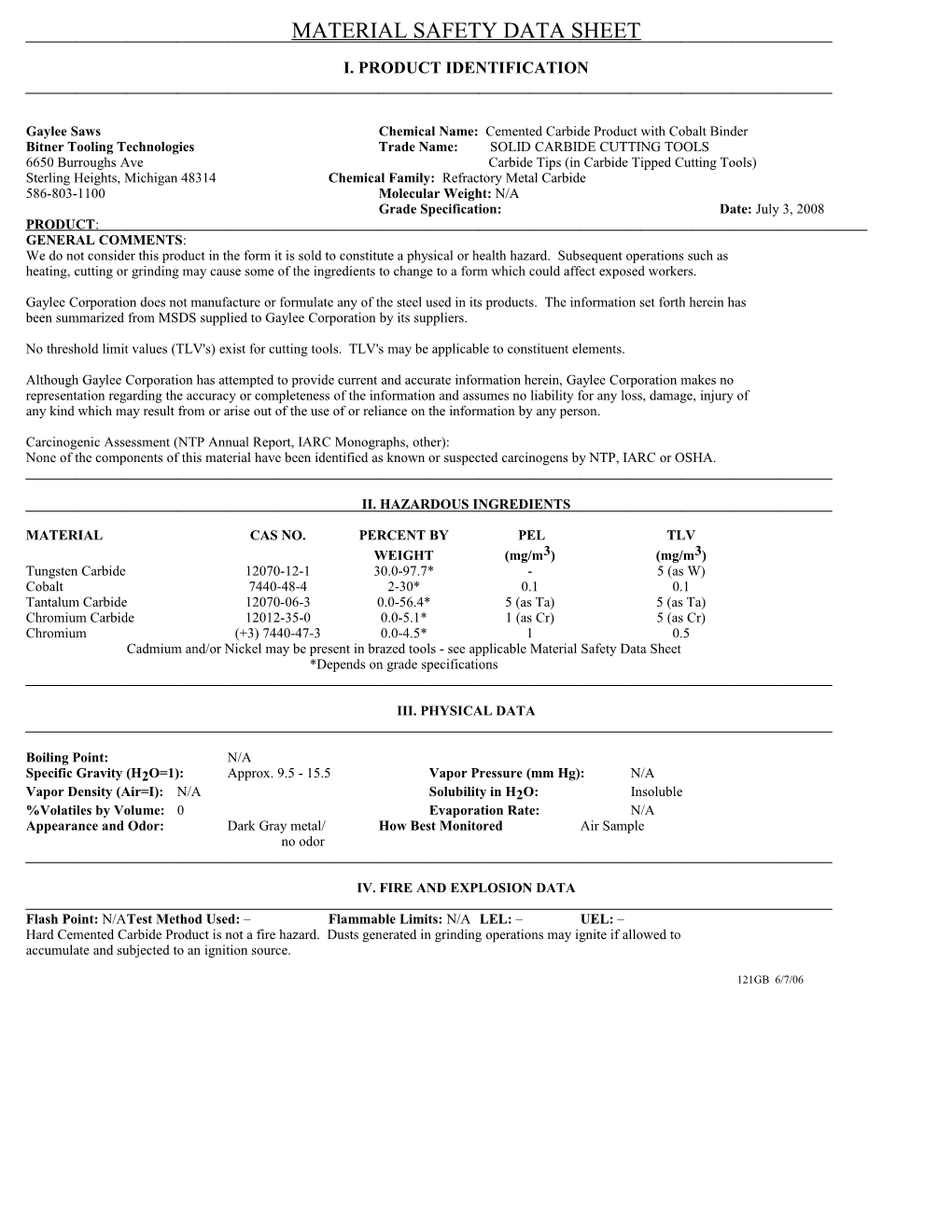 Material Safety Data Sheet s1
