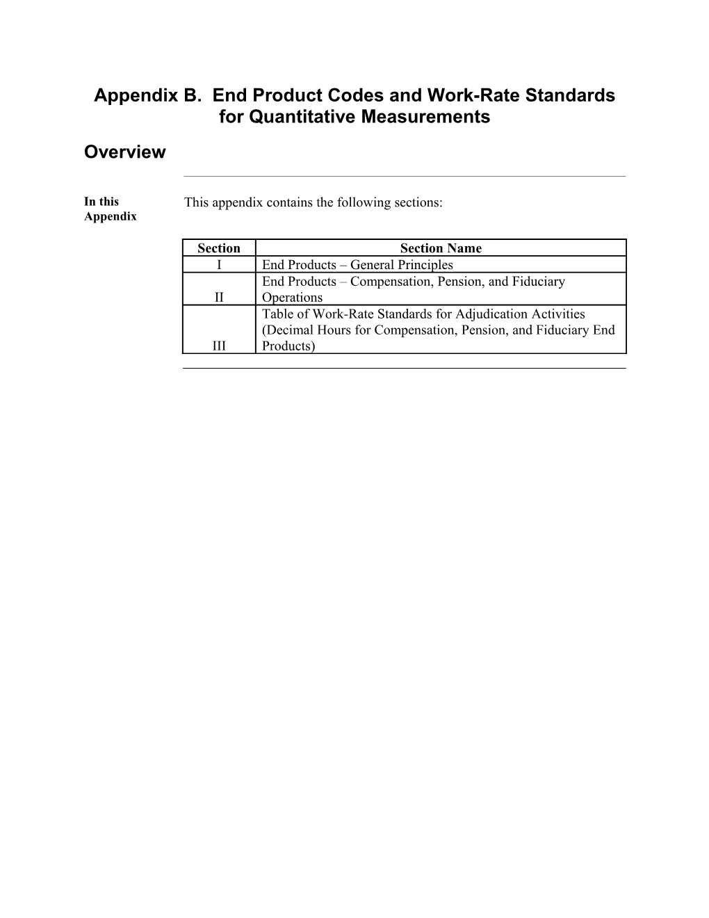 Appendix B. End Product Codes and Work-Rate Standards for Quantitative Measurements