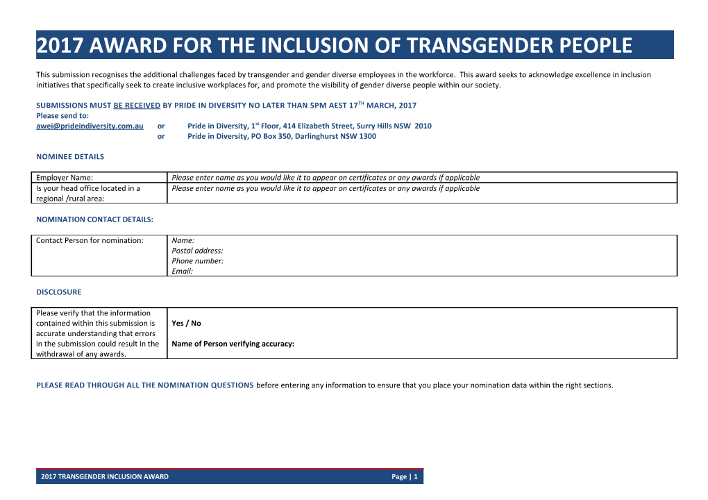 2017 Award for the Inclusion of Transgender People