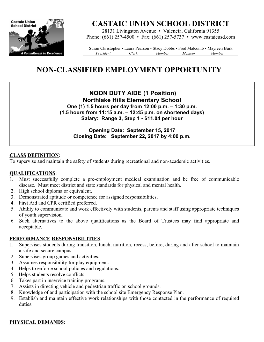 Non-Classified Employment Opportunity