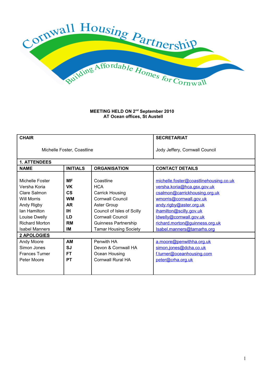 Cornwall Housing Partnership Notes