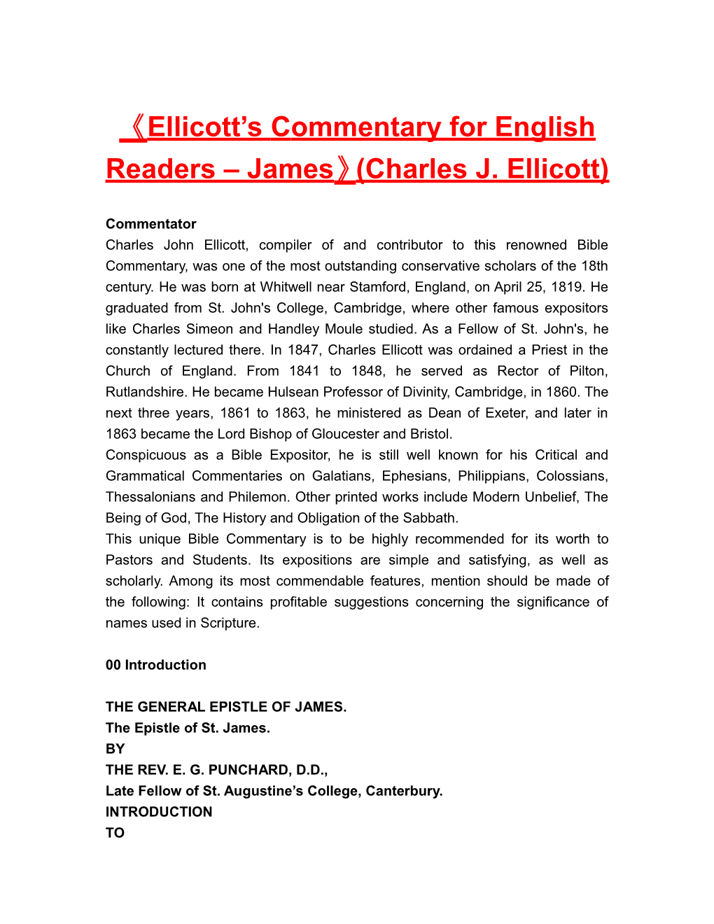 Ellicott Scommentary for English Readers James (Charles J. Ellicott)