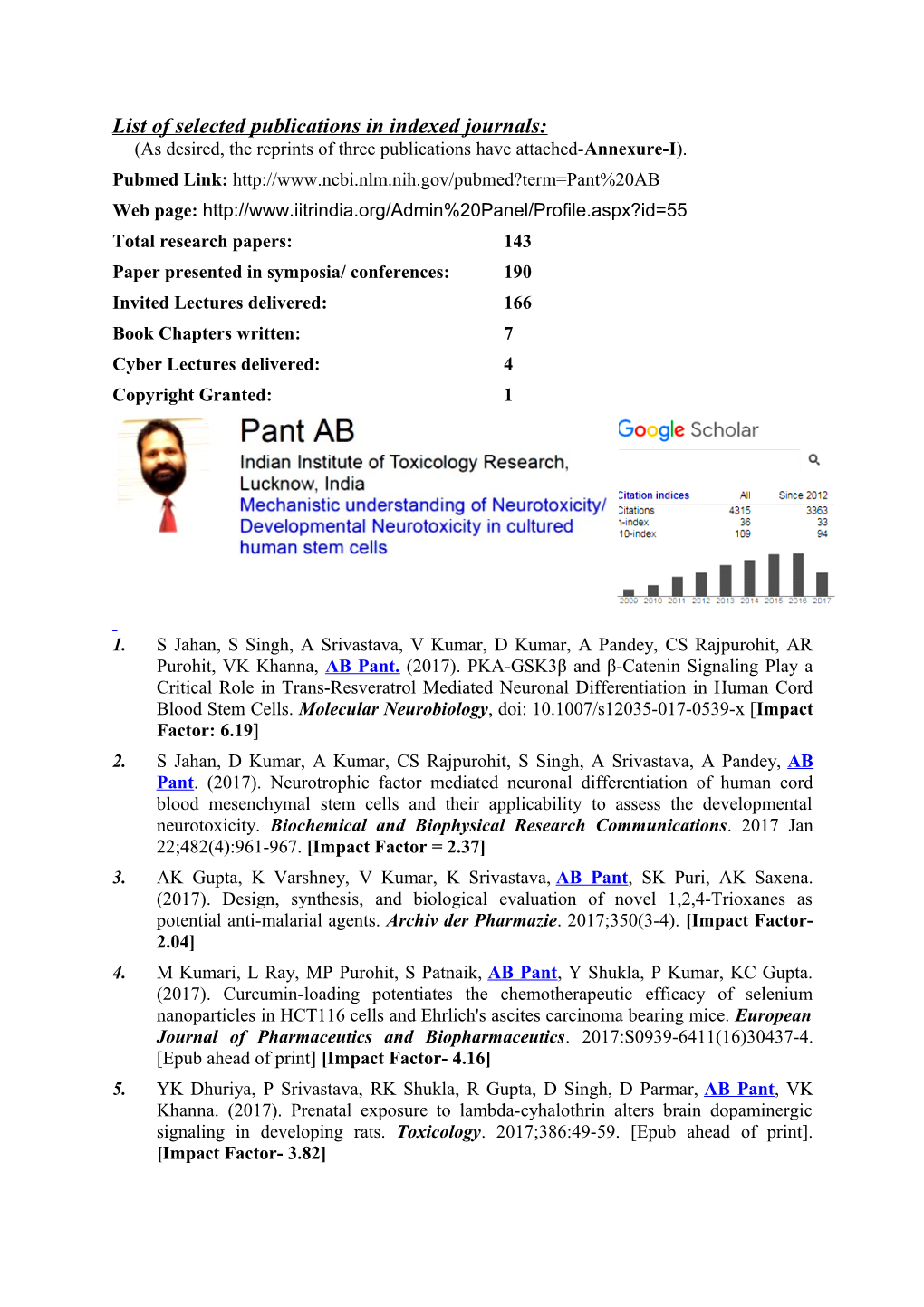 List of Selected Publications in Indexed Journals