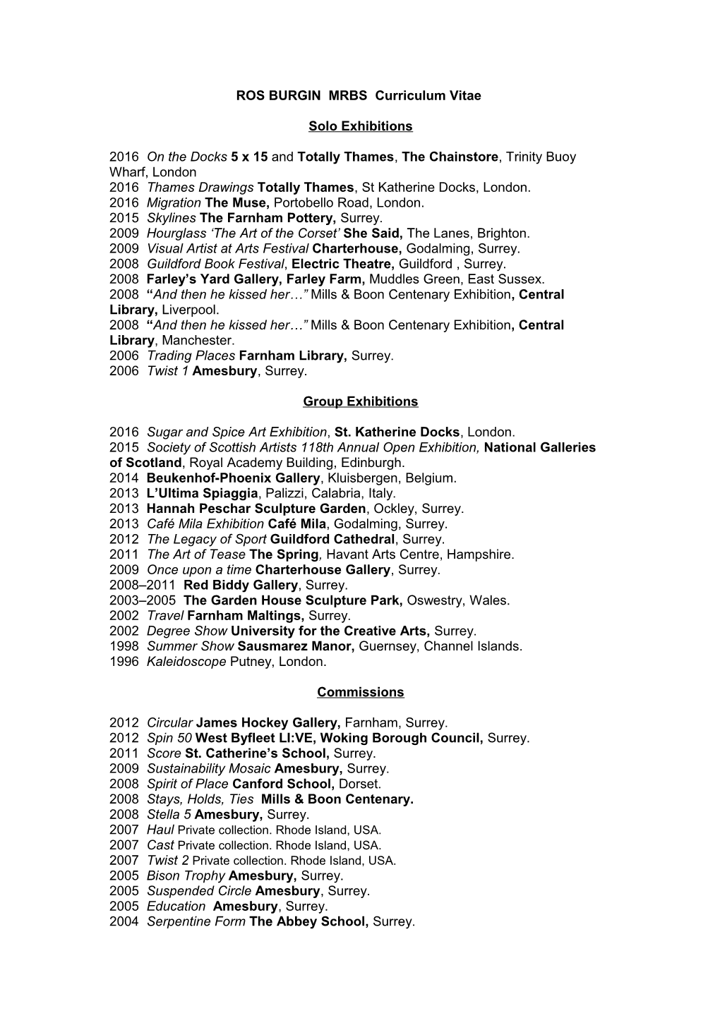 ROS BURGIN MRBS Curriculum Vitae