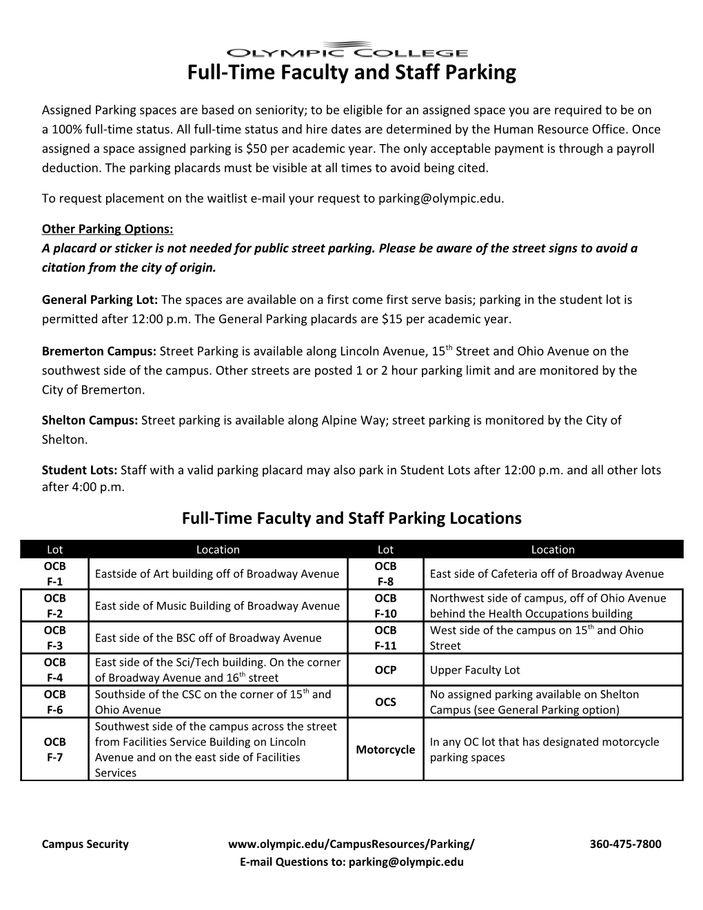 Full-Time Faculty and Staff Parking