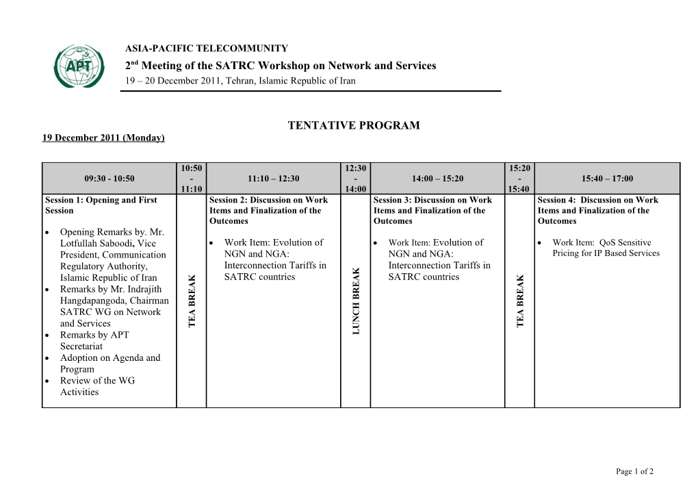 Tentative Program