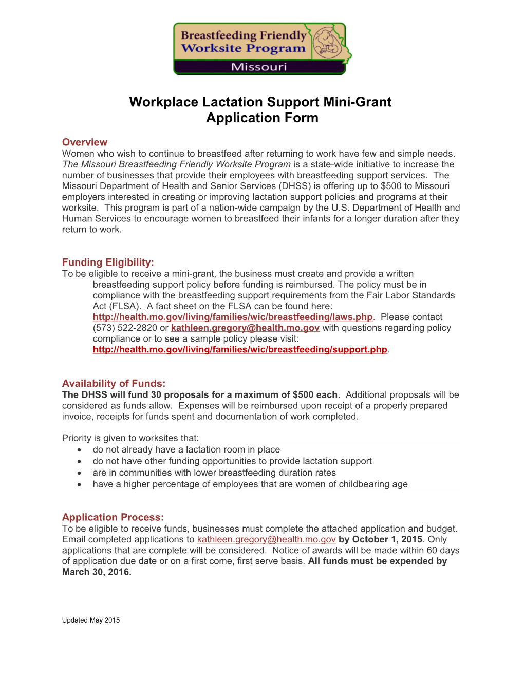 Workplace Lactation Supportmini-Grant