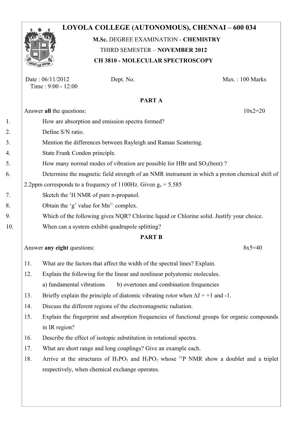 M.Sc. DEGREE EXAMINATION - CHEMISTRY