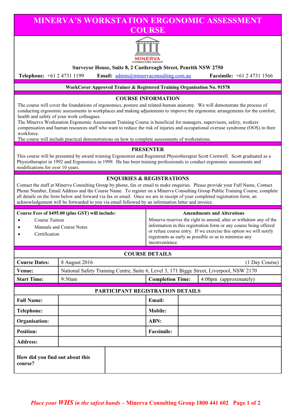 Minerva's Registration Form