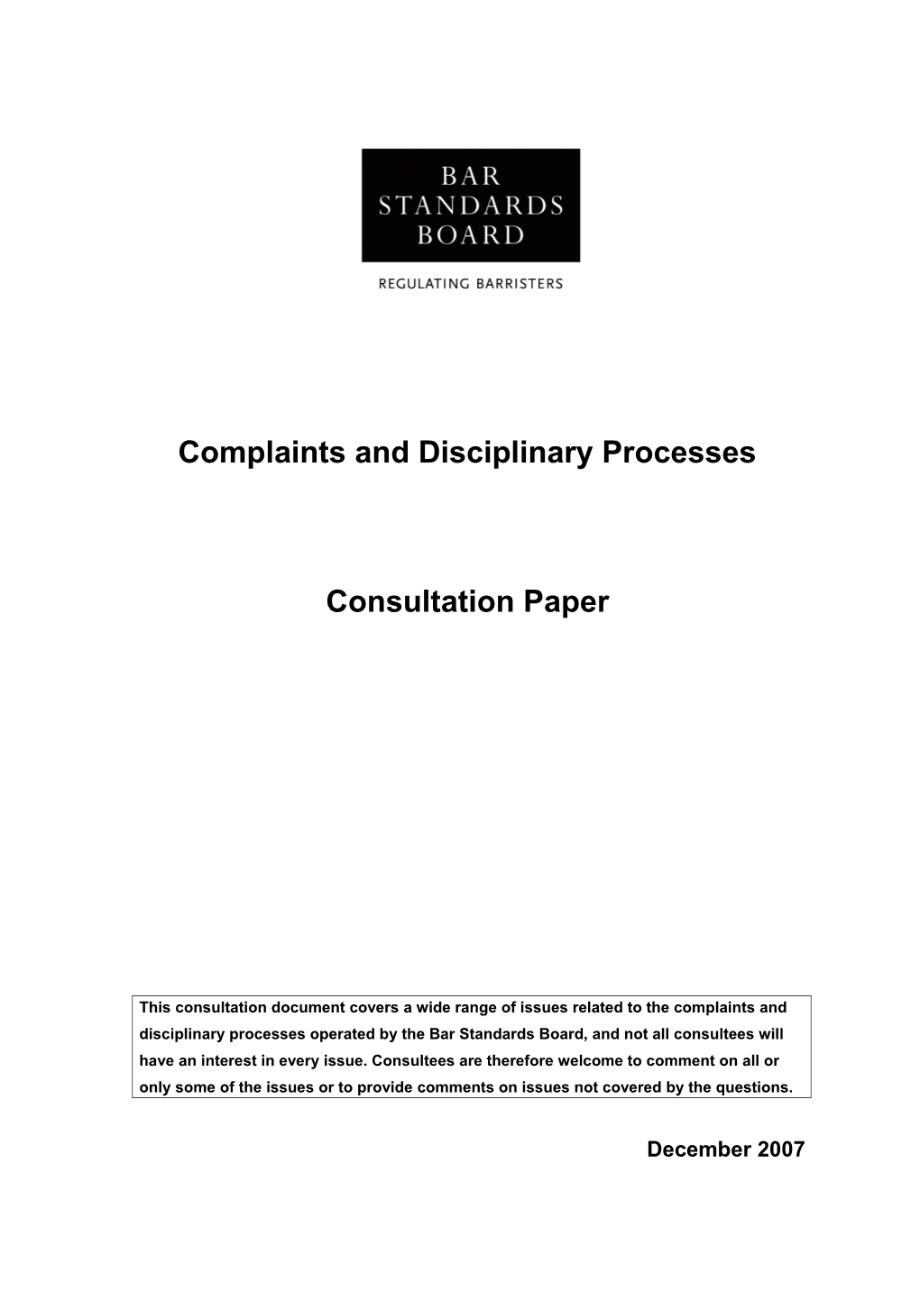 Complaints and Disciplinary Processes