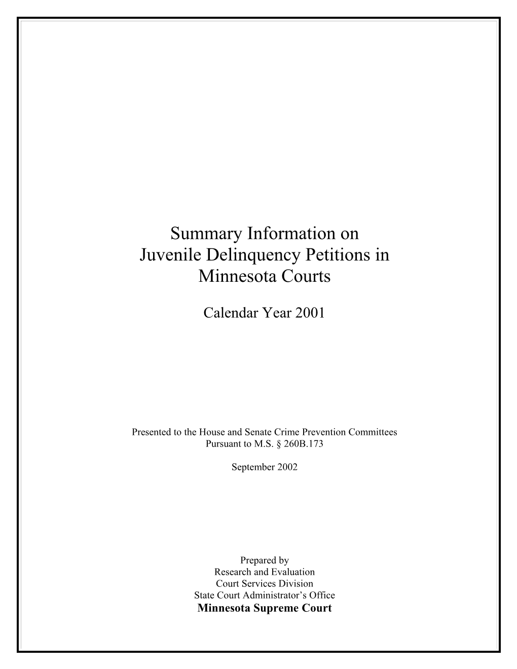 Juvenile Delinquency Petitions Filed in Minnesota in 2000