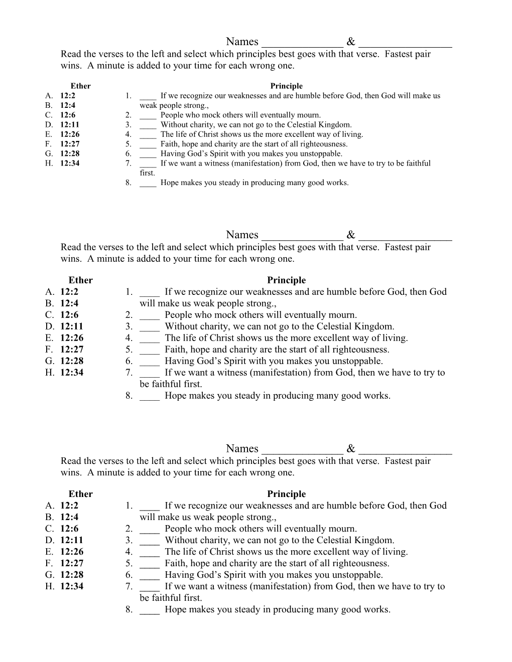 Read the Verses to the Left and Select Which Principles Best Goes with That Verse. Fastest