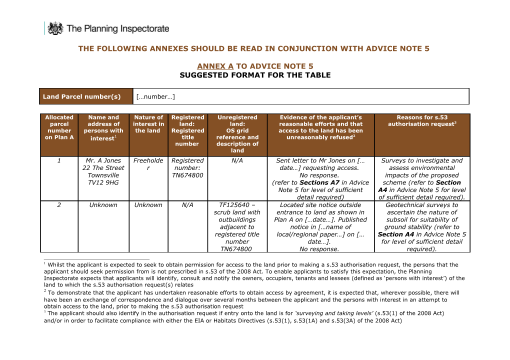 Annex a to Advice Note 5