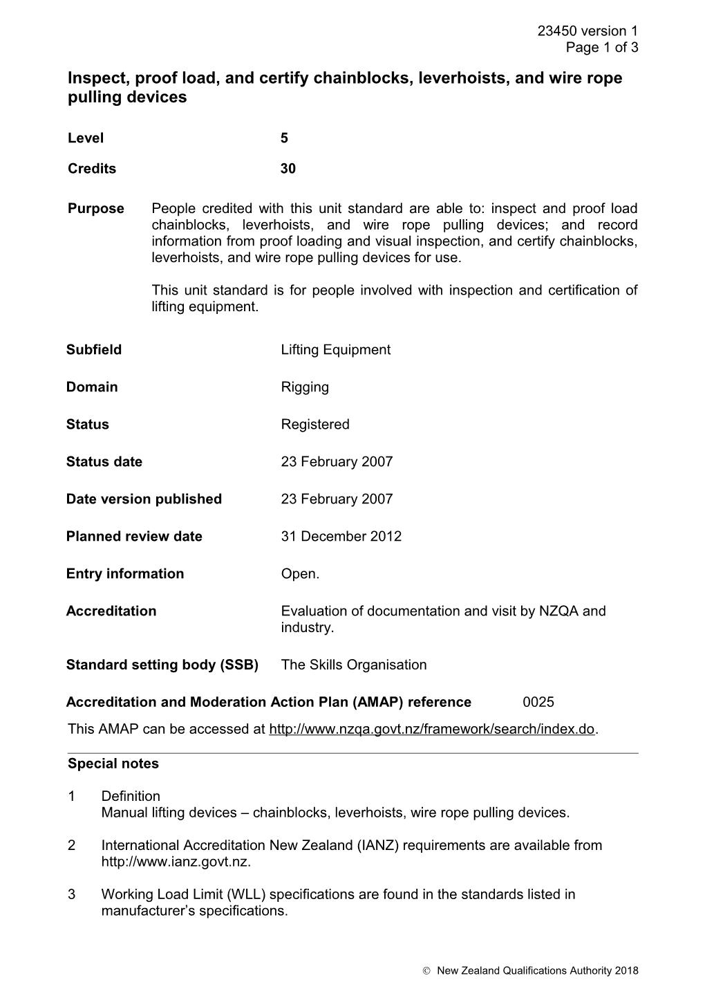 23450 Inspect, Proof Load, and Certify Chainblocks, Leverhoists, and Wire Rope Pulling Devices