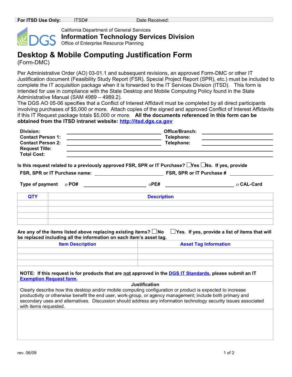Desktop and Mobile Computing Justification Form
