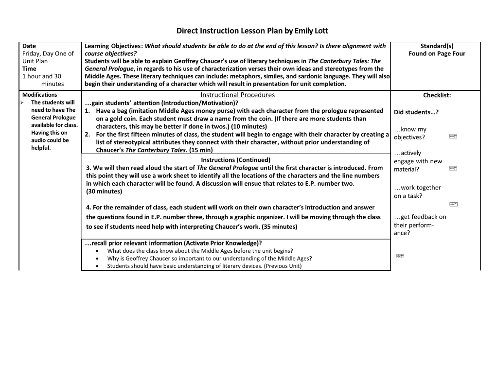 Direct Instruction Lesson Plan by Emily Lott