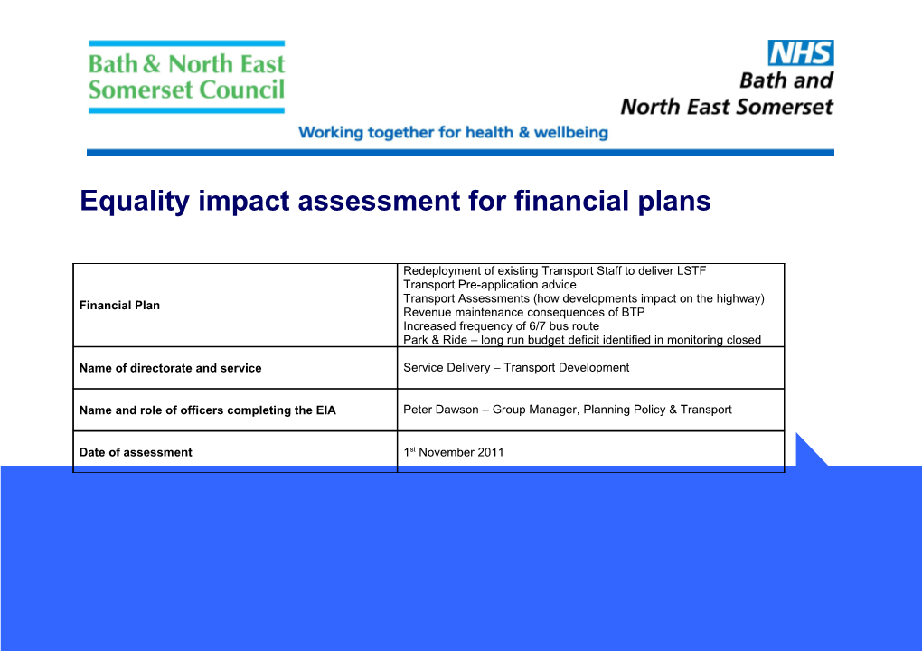 Equality Impact Assessment for Financial Plans s1