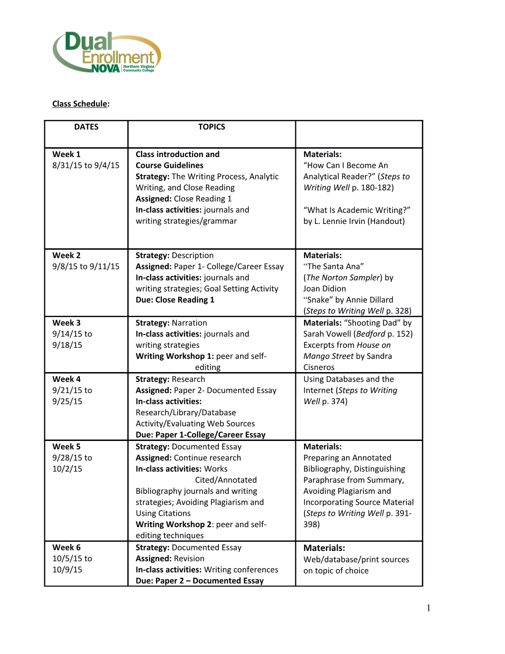 This Schedule Is Subject to Change. Please See Blackboard Announcements for Any Updates