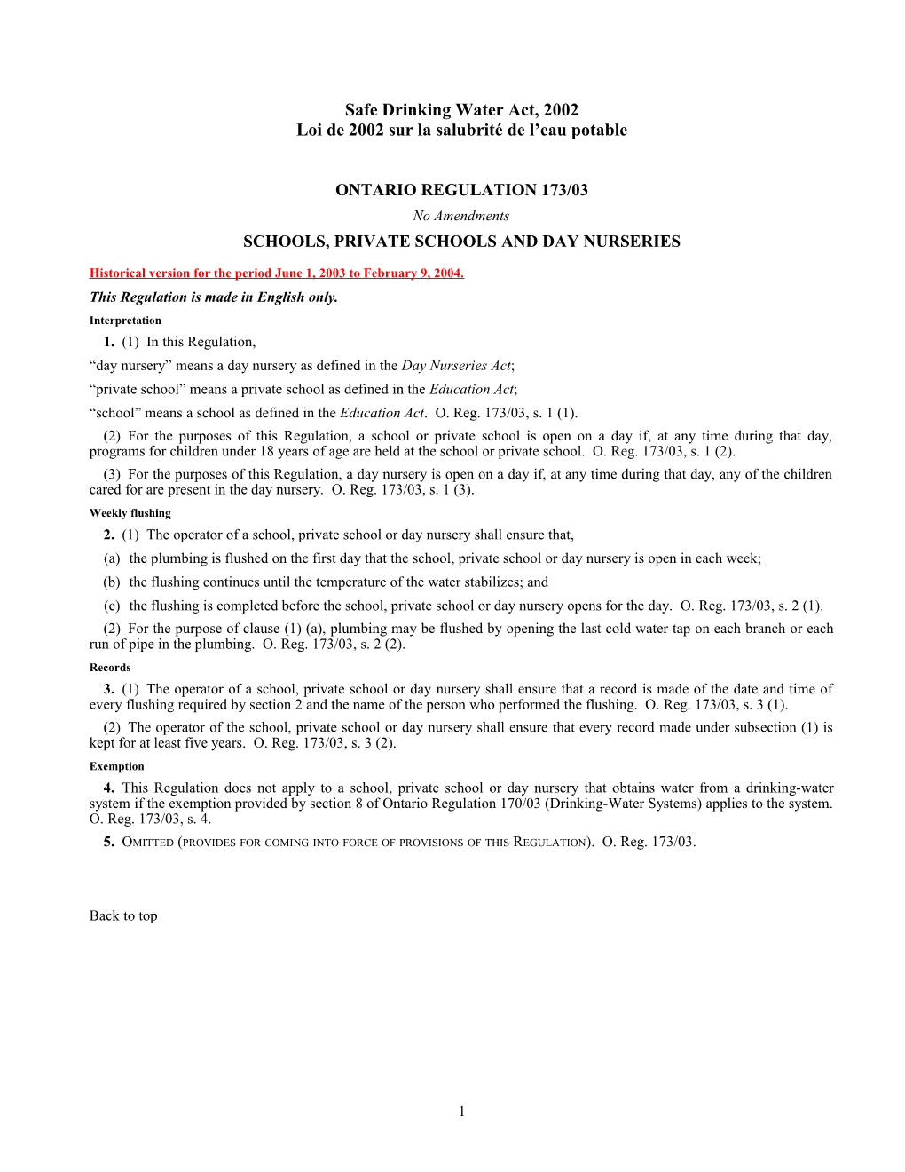 Safe Drinking Water Act, 2002 - O. Reg. 173/03