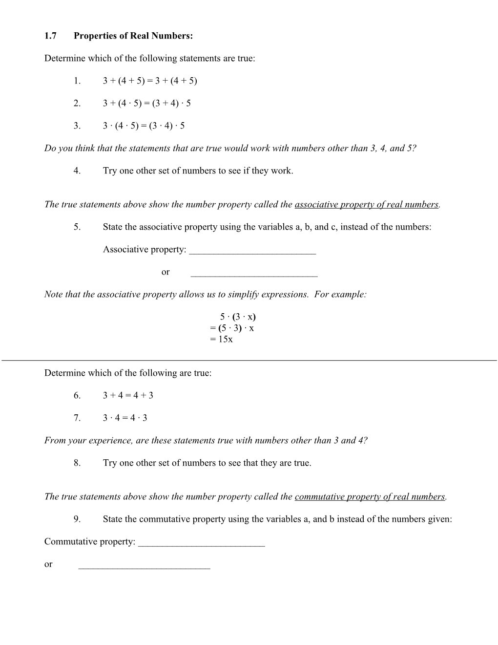 Determine Which of the Following Statements Are True