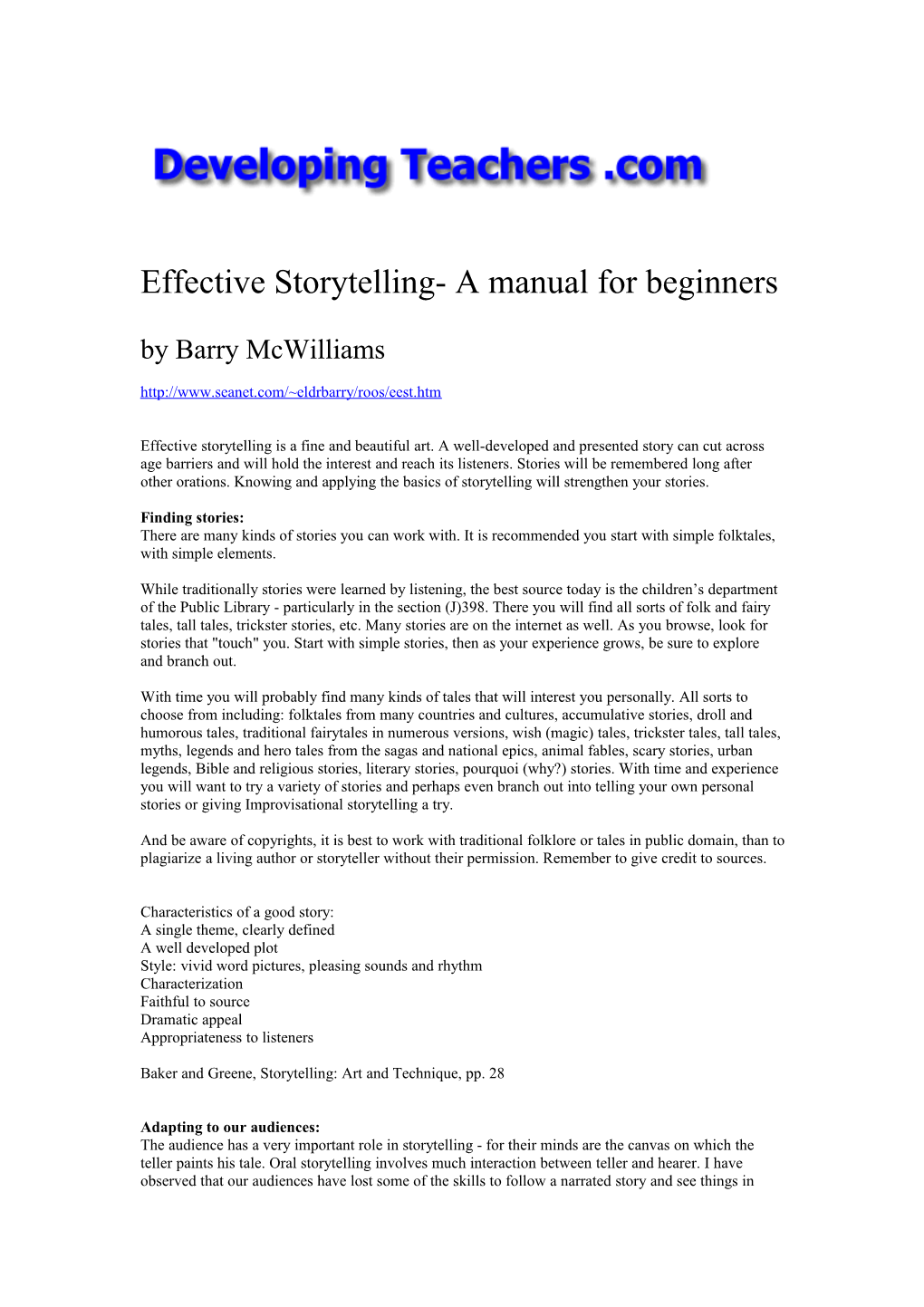 Effective Storytelling- a Manual for Beginners