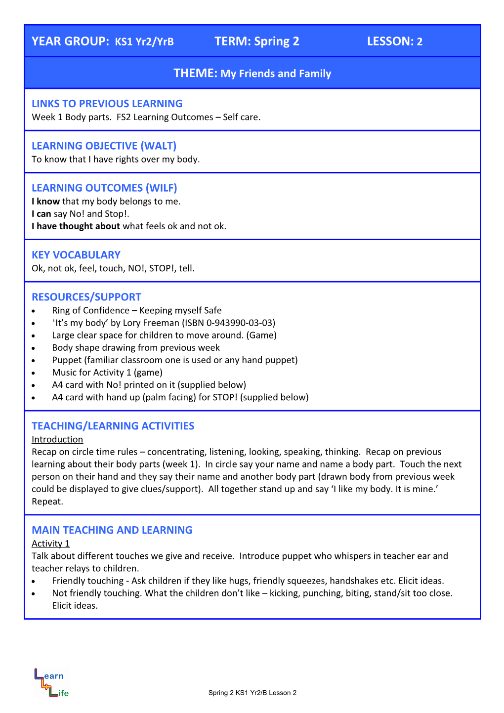 YEAR GROUP: LKS2 TERM: Autumn LESSON: 1 s1