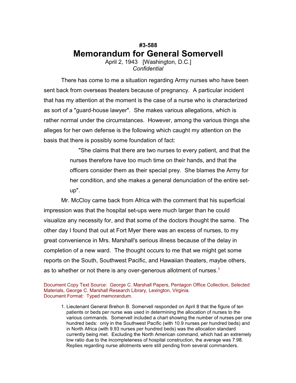 Memorandum for General Somervell