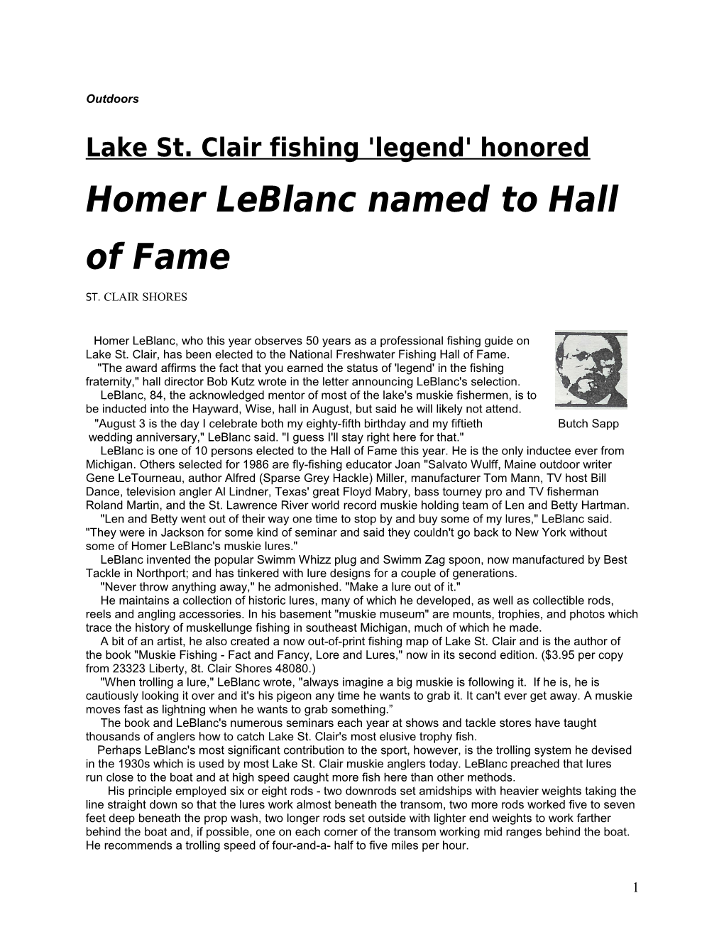 Lake St. Clair Fishing 'Legend' Honored