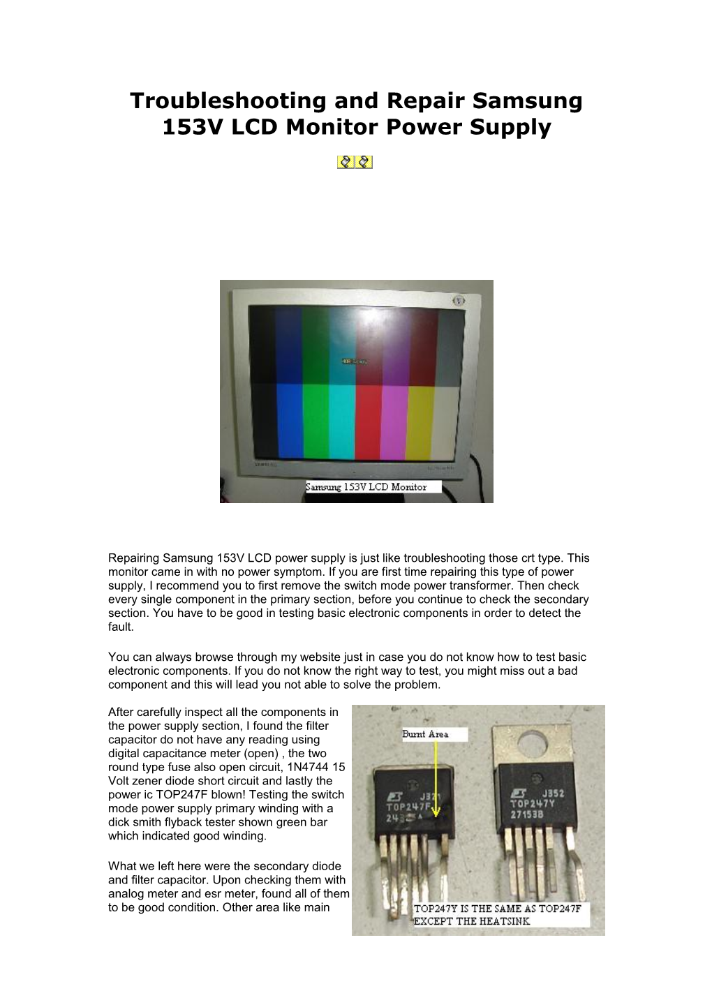 Troubleshooting and Repair Samsung 153V LCD Monitor Power Supply