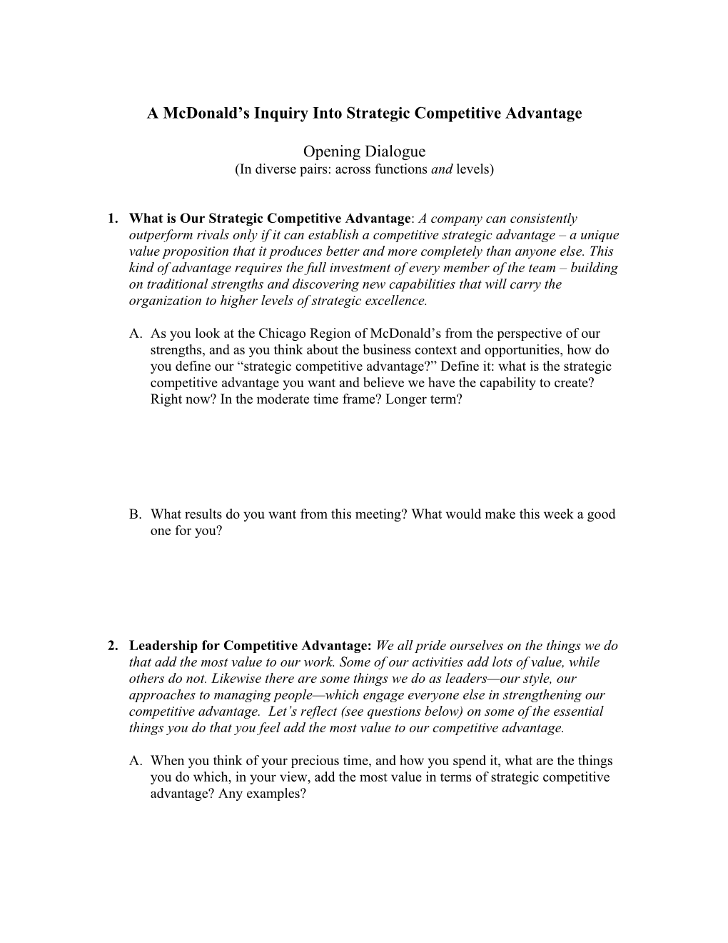 A Mcdonald S Inquiry Into Strategic Competitive Advantage