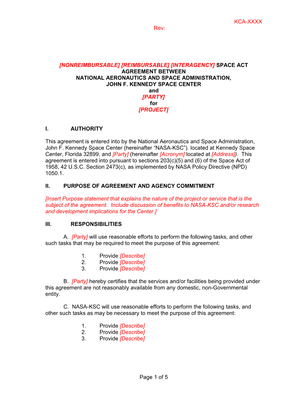 Nonreimbursable Reimbursable Interagency Space Act Agreement Between