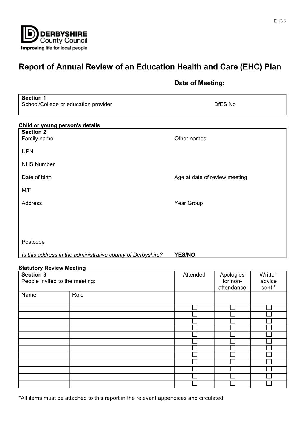 Education Health and Care (EHC) Plan Six