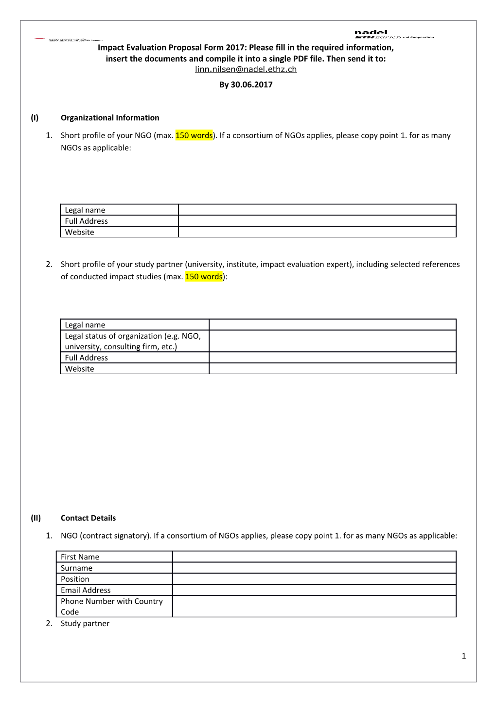 Impact Evaluation Proposal Form 2017: Please Fill in the Required Information, Insert