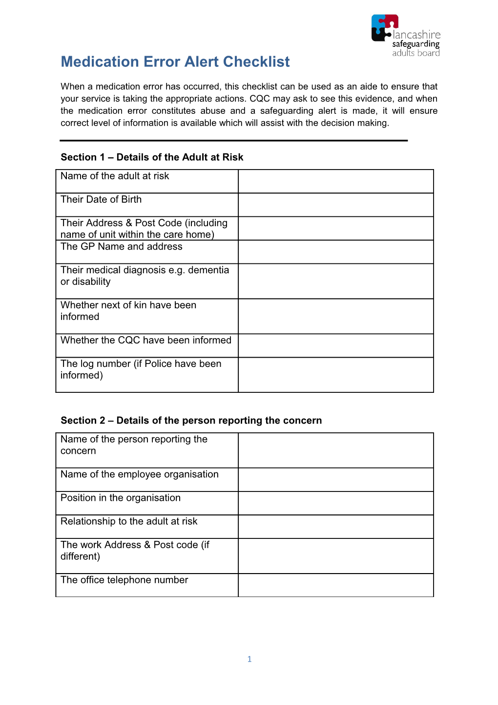 Medication Error Alert Checklist