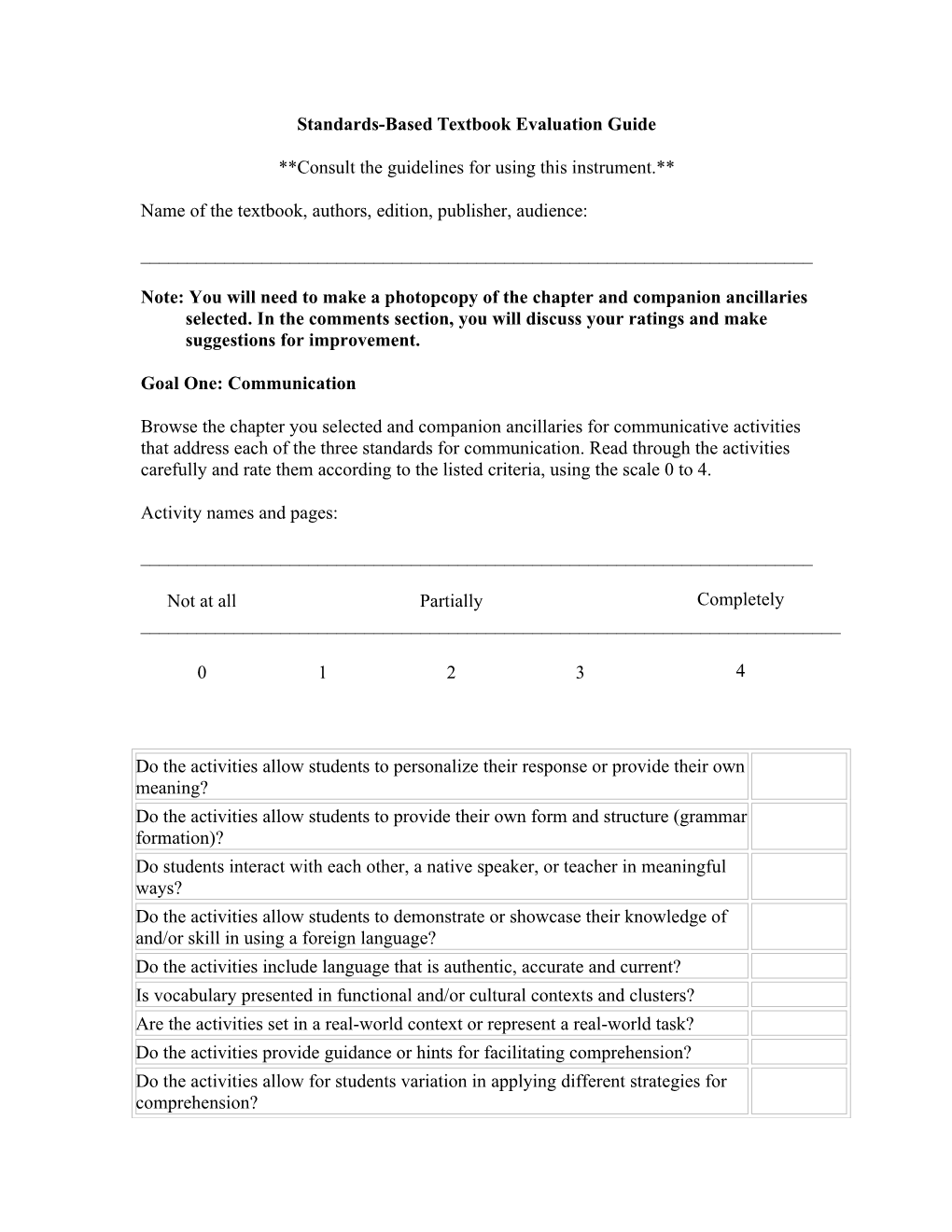 Standards-Based Textbook Evaluation Guide