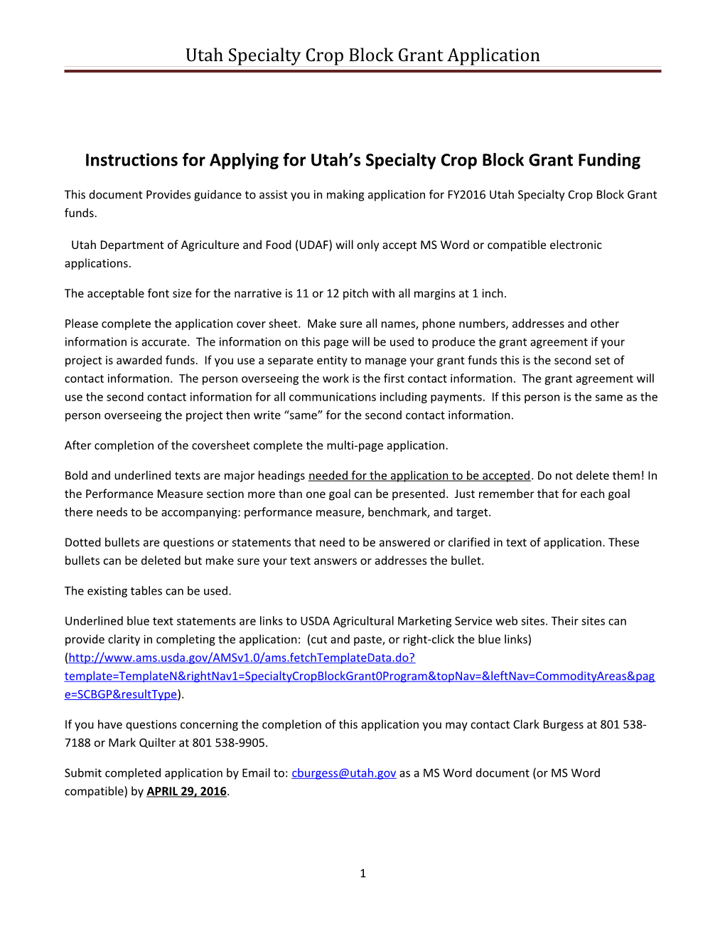 Utah Specialty Crop Block Grant Application