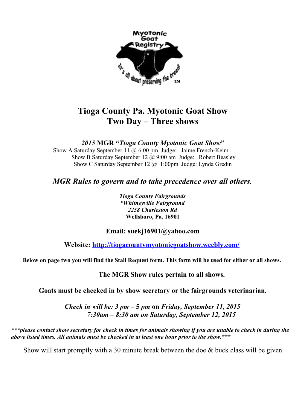 Tioga County Pa. Myotonic Goat Show