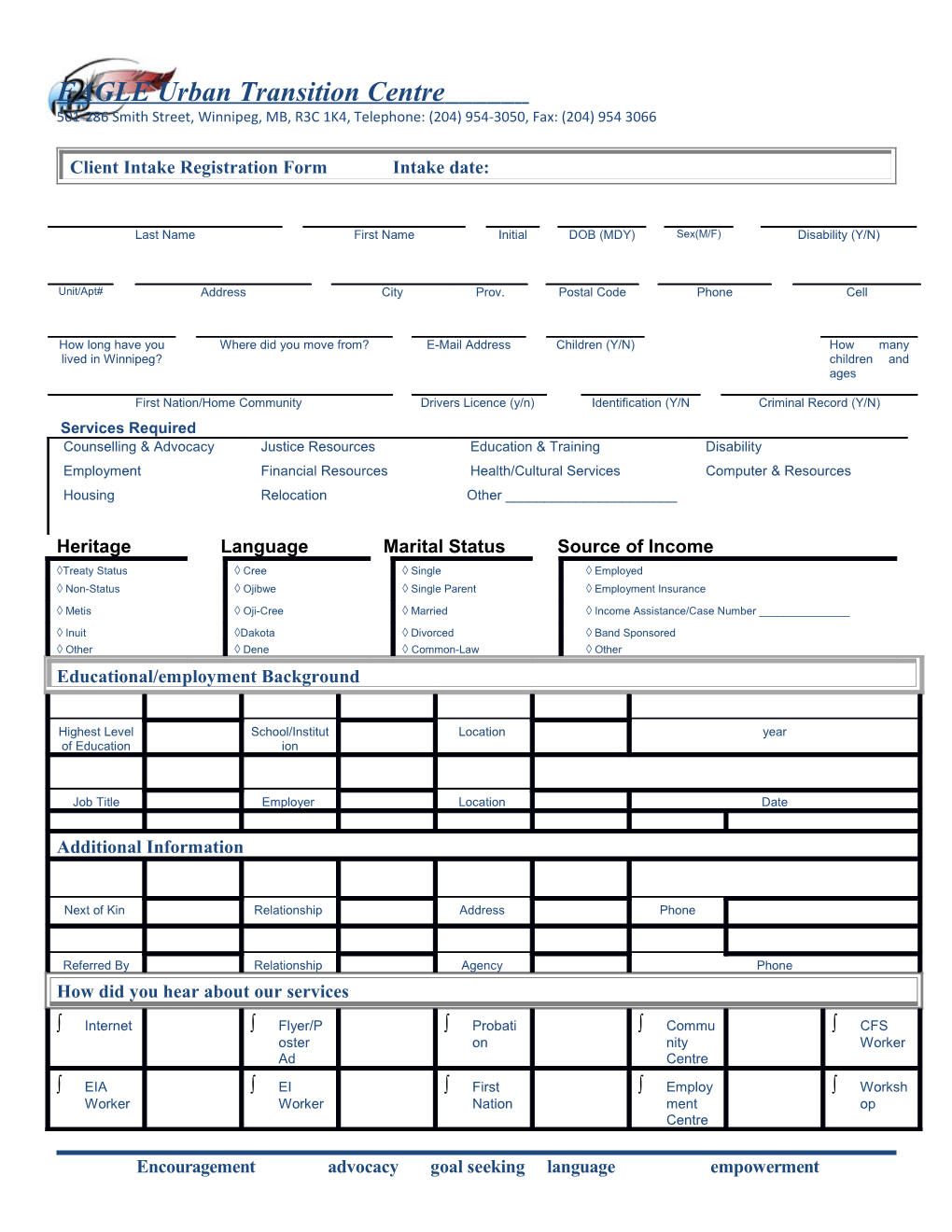 Client Intake Registration Form Intake Date