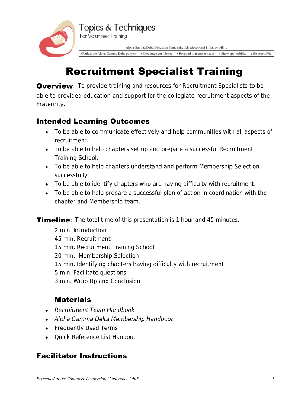 Recruitment Specialist Training