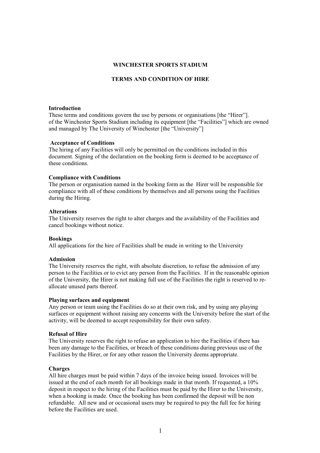 Terms and Condition of Hire