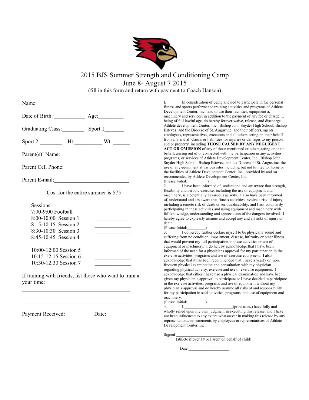 2015 BJS Summer Strength and Conditioning Camp