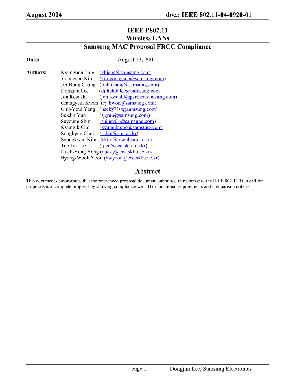 Samsung MAC Proposal FRCC Compliance