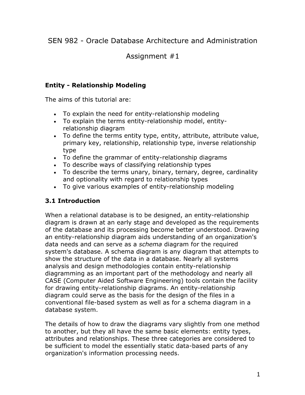 SEN 982 - Oracle Database Architecture and Administration